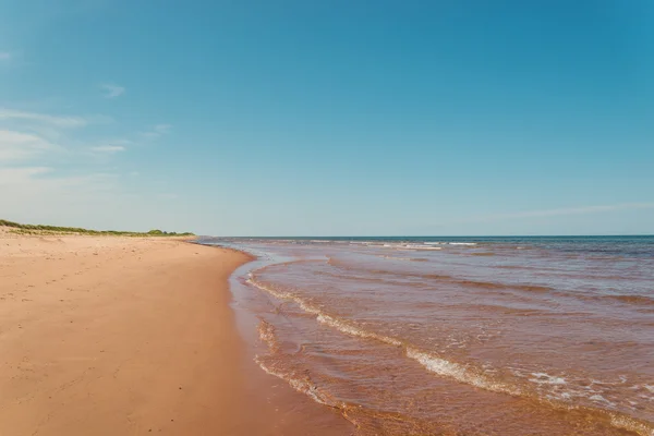 Strand an der St.-Peter-Bucht am Nordufer des Prince edward i lizenzfreie Stockfotos