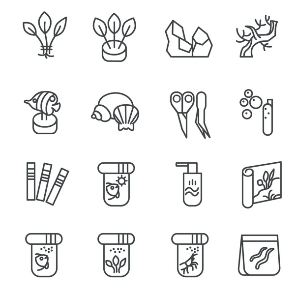 Items for aquarium hobby as line icons set 2 — Stock Vector