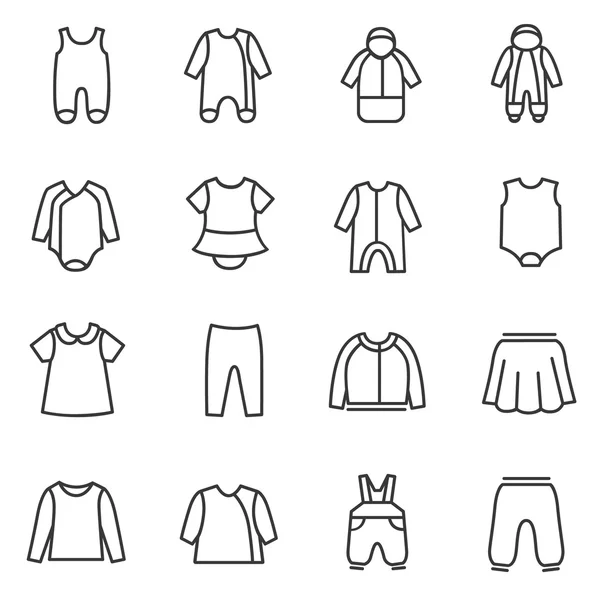 Tipos de ropa para bebés como iconos de línea — Archivo Imágenes Vectoriales