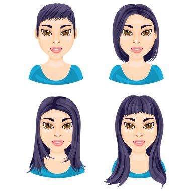 Temel kadın düz saç beyaz arka planda uzunluğunu