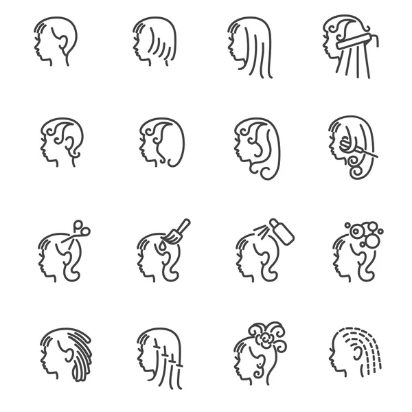 Iconos de servicios de peluquería para mujer — Vector de stock