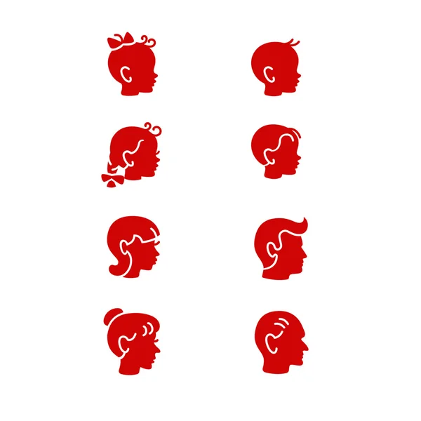 Glyph iconen van de hoofden van mensen in verschillende leeftijden — Stockvector