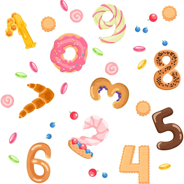 Numbers like sweets and buns seamless pattern — Stock Vector