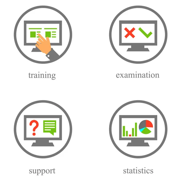 Icônes de formation et de test en ligne — Image vectorielle