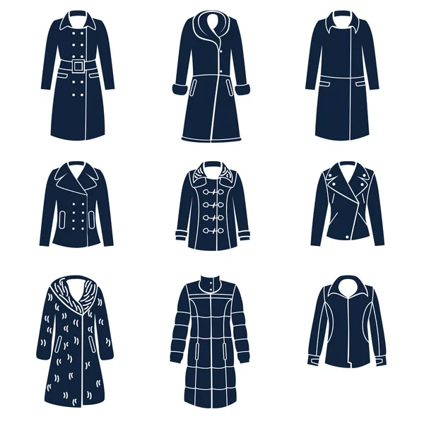 Different types of women winter clothes — Stock Vector