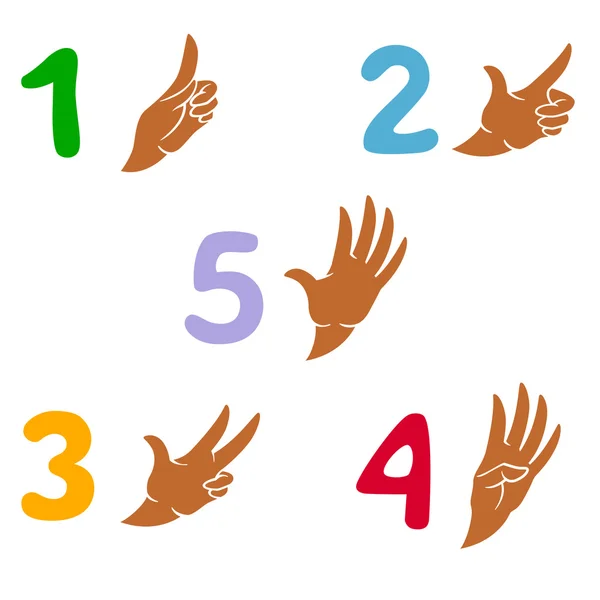 Nombres 1-5 comme symbole et gestes de la main — Image vectorielle