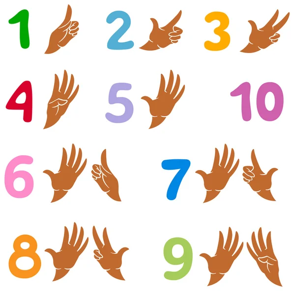 Numbers 1-9 like symbol and like hand gestures — Stock Vector