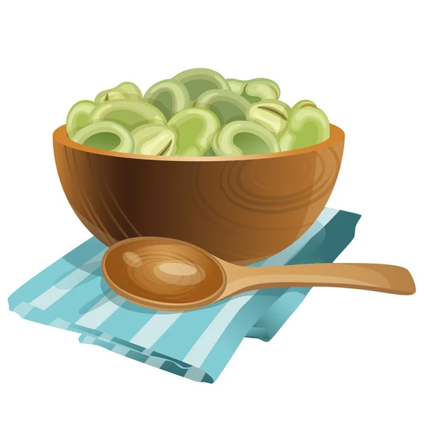 Wooden bowl with green beans in it — Stock Vector