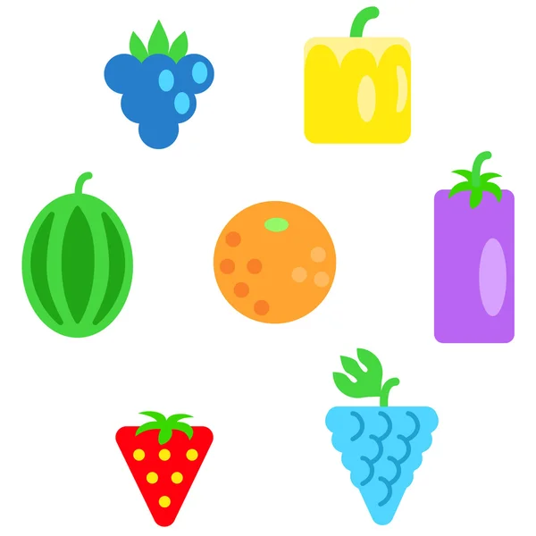 Different types of fruits as simple shapes and in colors of rainbow — Stock Vector