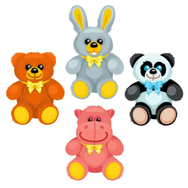 There are plush bear, bunny, panda and hippo holding numbers — 스톡 벡터