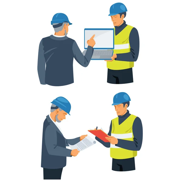 Businessman and foreman involved in construction project — Stock Vector