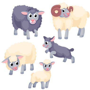 Ağaç yetişkin koyun beyaz zemin üzerine iki genç kuzu ile