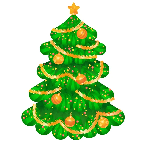 Christmas tree with golden toys in white background — Stock Vector