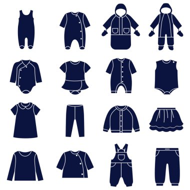 Bebekler için kıyafetler türleri Icon set
