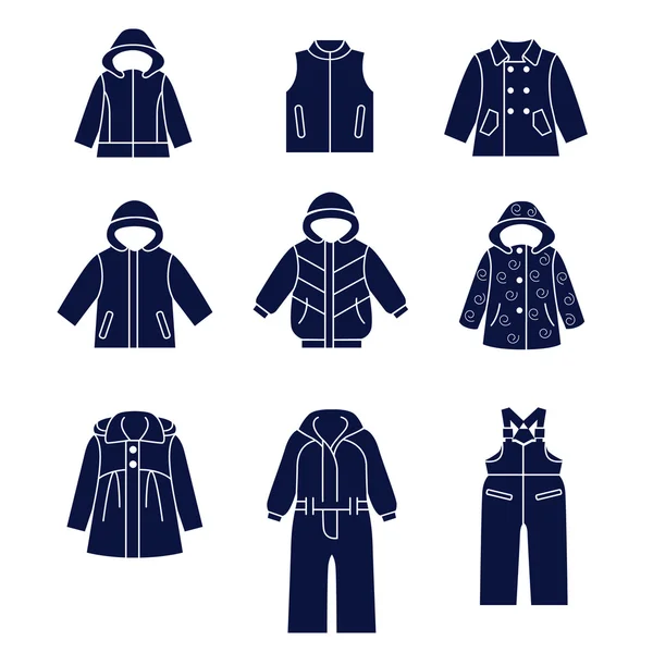 Pictogrammenset soorten winterkleren voor kinderen — Stockvector