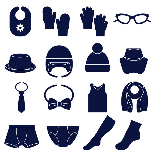 Icon set of types of accessories for children