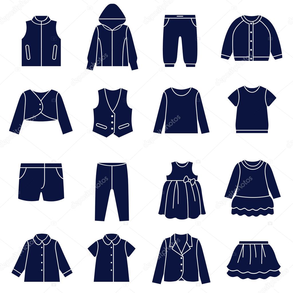 Icon set of types of clothes for girls and teenagers