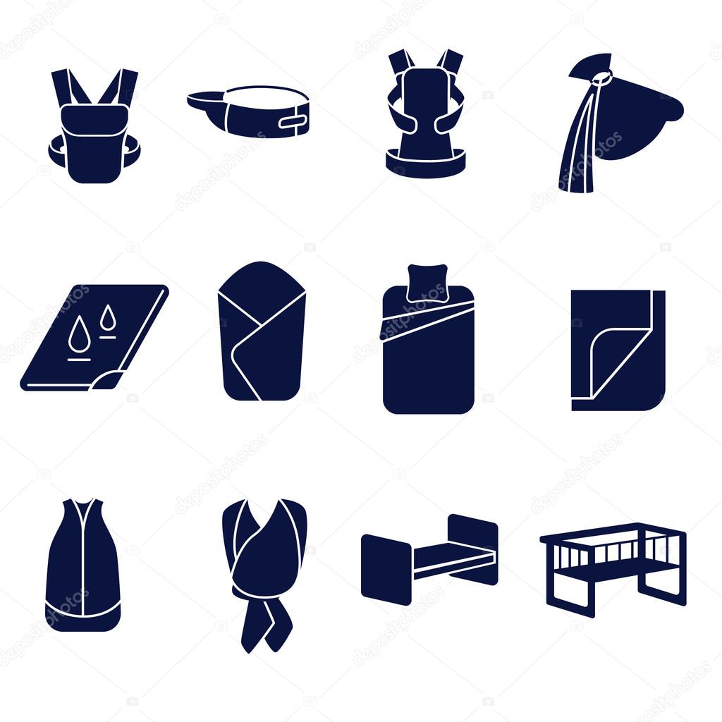 Flat icons set for carrying a baby and sleeping