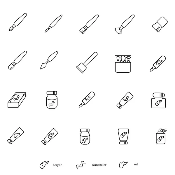 Spullen voor schilderij als lijn pictogrammen — Stockvector