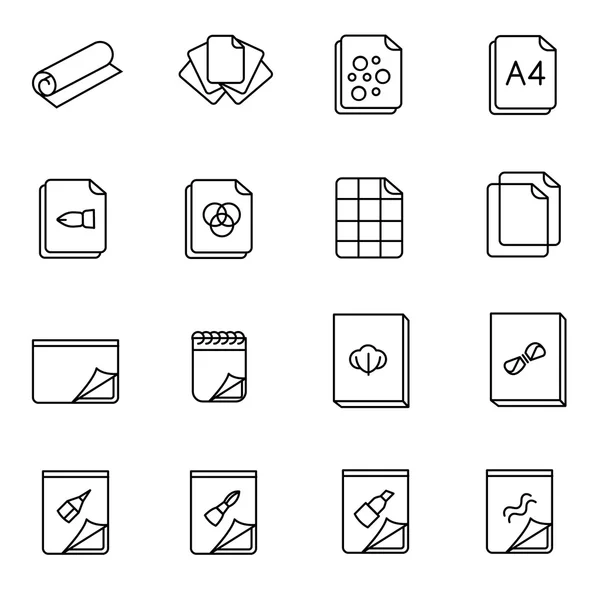 Typer av papper och dukar för konst som linje ikoner — Stock vektor