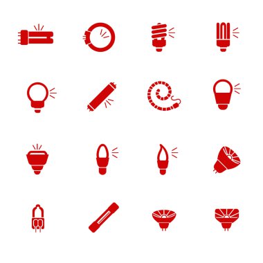 Types of light bulbs for different types of lightings as glyph icons clipart