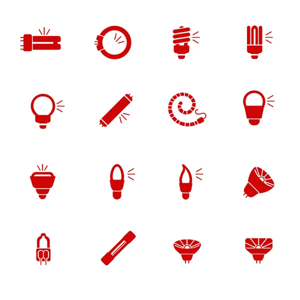 Tipos de lâmpadas para diferentes tipos de iluminações como ícones de glifo — Vetor de Stock