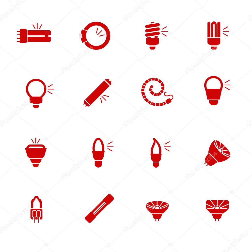 Types of light bulbs for different types of lightings as glyph icons