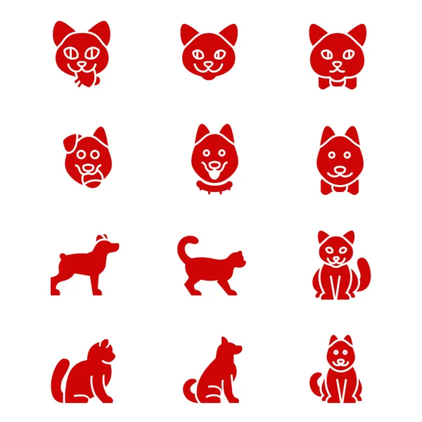 Иконы кошек и собак в разных положениях в виде икон-знаков — стоковый вектор