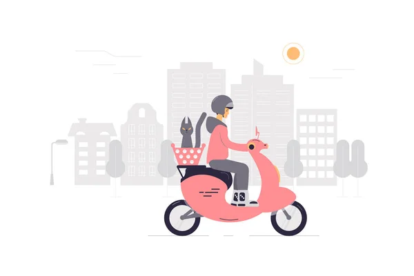 Şehirde bir kediyle mobiletle dolaşmak. Görüntü.