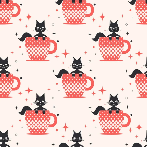 Chat dans une tasse de café.Illustration.Modèle. — Image vectorielle