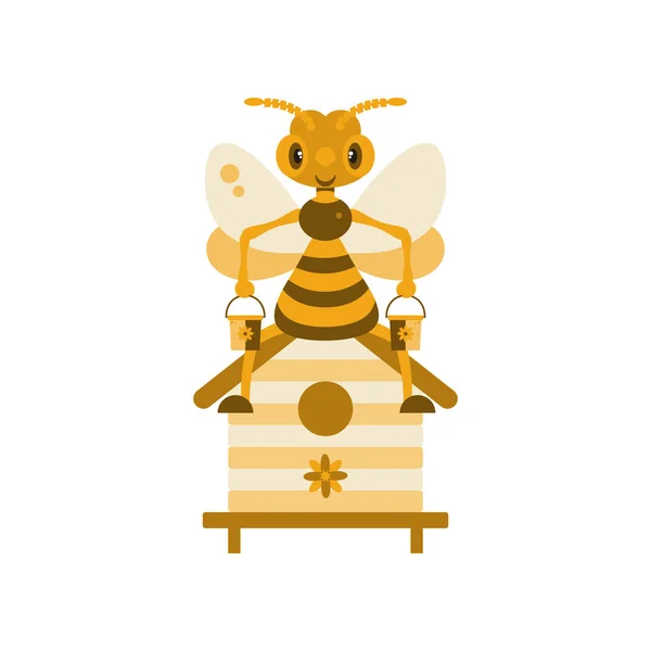 Бджола на вулику. Ілюстрація . — стоковий вектор