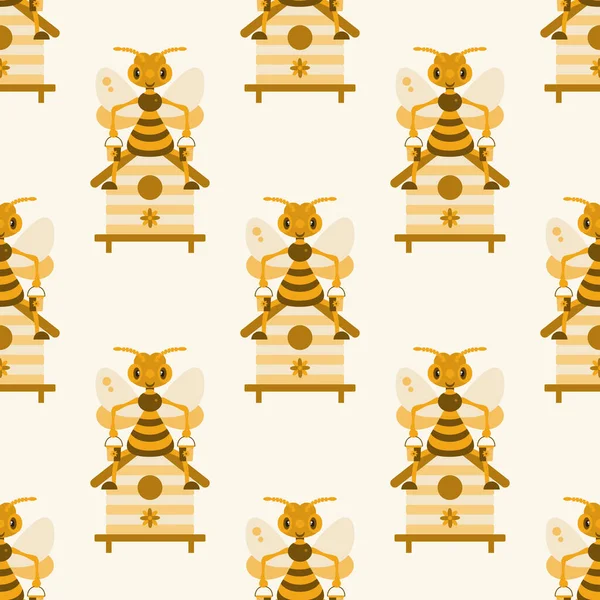 Бджола на вулику. Ілюстрація. Візерунок . — стоковий вектор