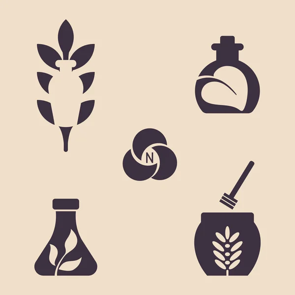 Doğal kozmetik reklamları için logolar. İllüstrasyon.