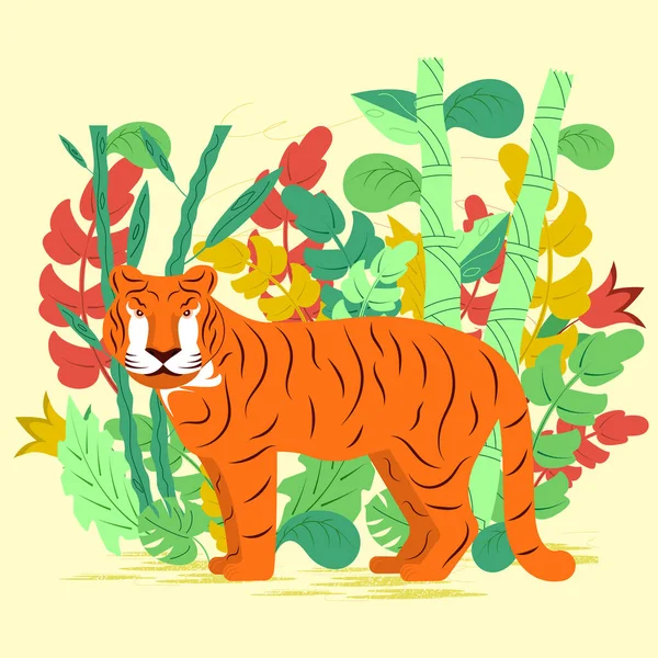 Tigre dans la forêt tropicale. Illustration. — Image vectorielle