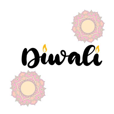 Mutlu Diwali kaligrafik vektör çizimleri. Geleneksel bir bayram kutlaması için Hindistan 'a gidiyoruz. Mandala ve mumla mektup..