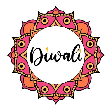 Mutlu Diwali kaligrafik vektör çizimleri. Geleneksel bir bayram kutlaması için Hindistan 'a gidiyoruz. Mandala ve mumla mektup..