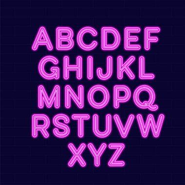 Koyu arkaplan vektör çiziminde neon işareti. Logo tasarım şablonu.