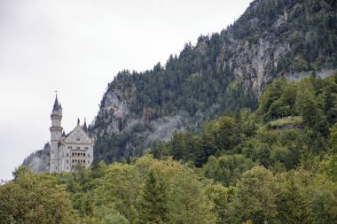 Bulutlu bir sonbahar günü Alplerin eteğindeki bir şatonun yanında.