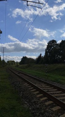 Close-up of railway tracks in a forest, stretching into the distance through lush green trees. Captures nature, tranquility, and the feeling Lithuania, Druskininkai area, 11 October 2025, 15:18