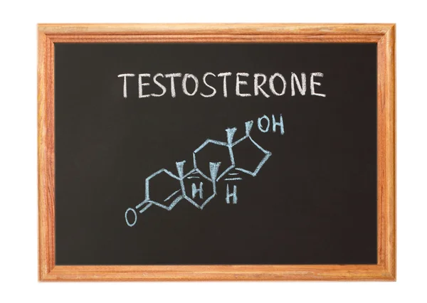 Escrito em giz branco em um quadro negro - testosterona — Fotografia de Stock