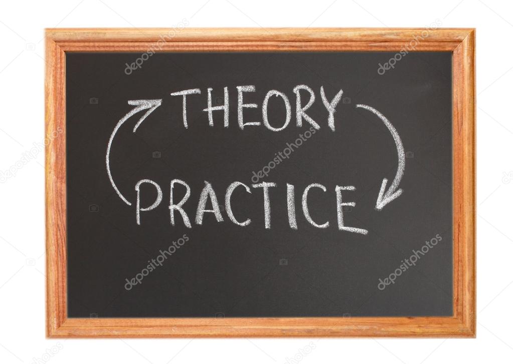 Written in white chalk on a blackboard - theory-practice