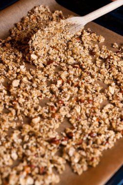 Ev yapımı müsli veya musli. Ev yapımı doğal ve organik gıdalar. Beslenme ve sağlık soyut.