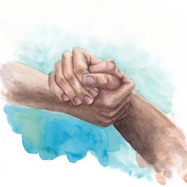 Watercolor background with shaking hands — Stock Photo, Image