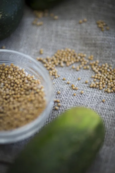 Las Semillas Mostaza Pepino Ingredientes Para Encurtidos —  Fotos de Stock