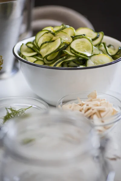 Cucumbers Bowl Sliced Pickled — Stock Photo, Image