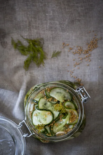 Home Made Pickled Cucumber Jar Glass — Stock Photo, Image