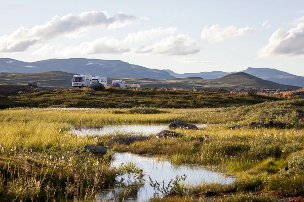 Picture Motor Homes Parked Wilderness Swedish Lapland — Stock Photo, Image