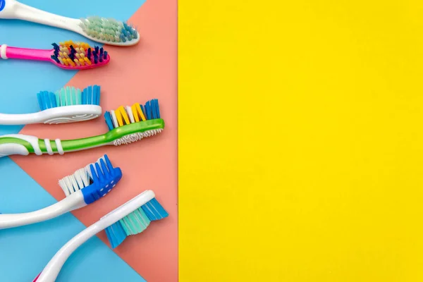 Colorful Toothbrushes Colored Background Place Text — Stock Photo, Image