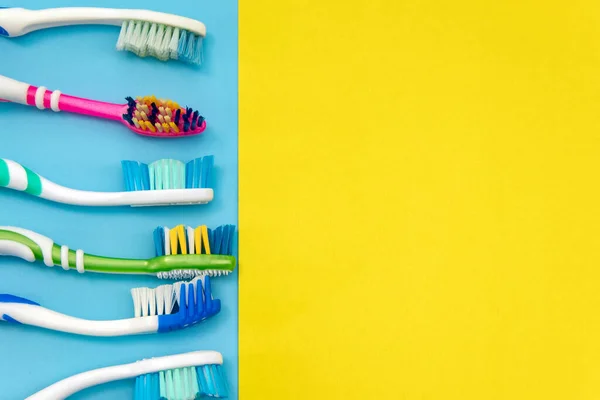 Colorful Toothbrushes Colored Background Copy Space View Abov — Stock Photo, Image
