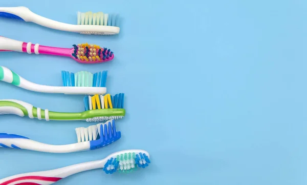 Colorful Toothbrushes Colored Background Copy Space View — Stock Photo, Image